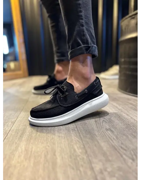 Terzi Bey Yüksek Taban Mevsimlik Keten Ayakkabı 009 Siyah (beyaz Taban)