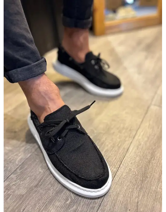 Terzi Bey Yüksek Taban Mevsimlik Keten Ayakkabı 009 Siyah (beyaz Taban)