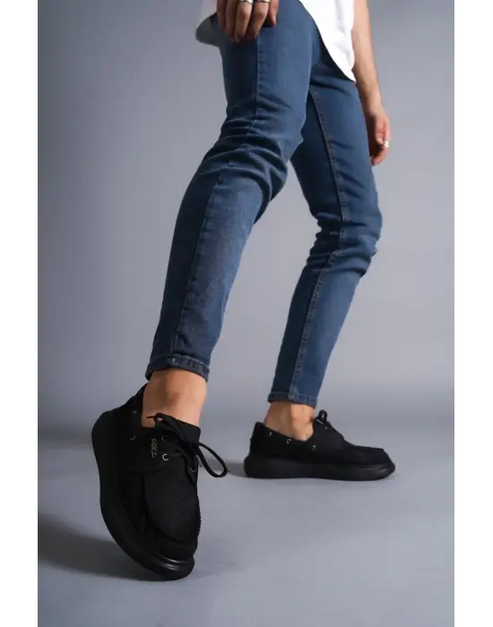 Terzi Bey Yüksek Taban Mevsimlik Keten Ayakkabı 009 Siyah (siyah Taban)