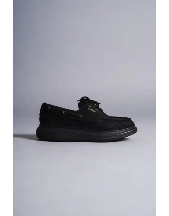 Terzi Bey Yüksek Taban Mevsimlik Keten Ayakkabı 009 Siyah (siyah Taban)