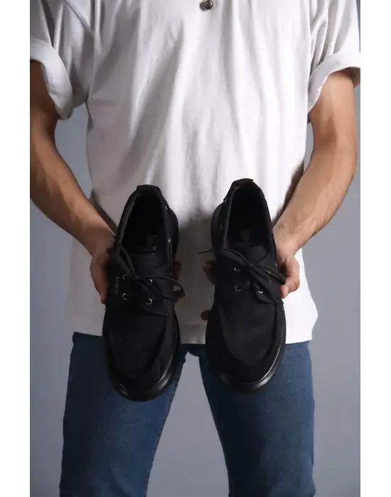 Terzi Bey Yüksek Taban Mevsimlik Keten Ayakkabı 009 Siyah (siyah Taban)