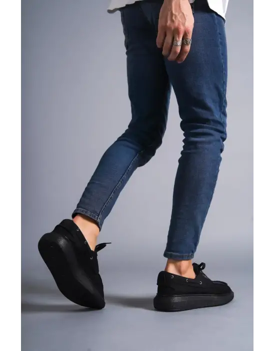 Terzi Bey Yüksek Taban Mevsimlik Keten Ayakkabı 009 Siyah (siyah Taban)