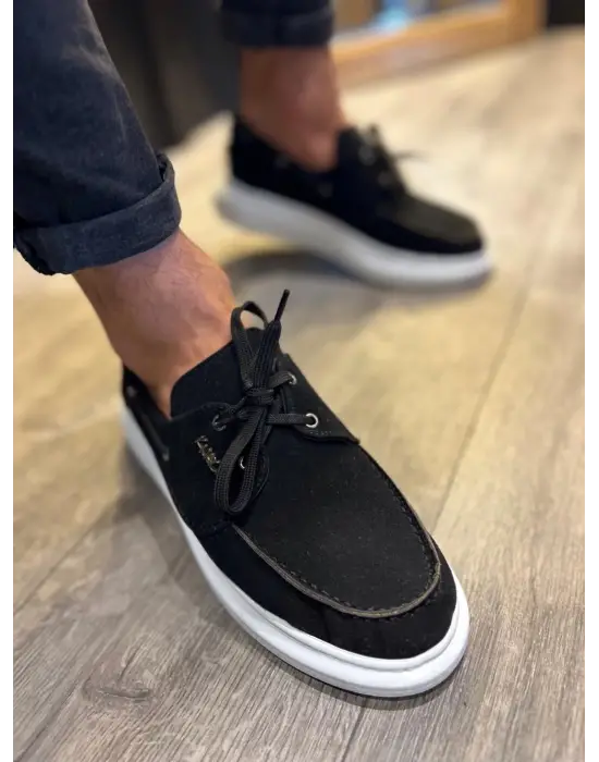 Terzi Bey Yüksek Taban Mevsimlik Süet Ayakkabı 009 Siyah (beyaz Taban)