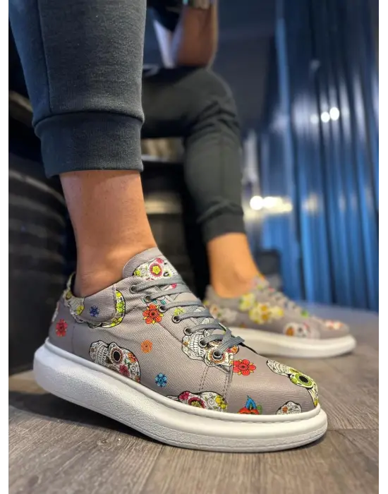 Terzi Bey Yüksek Taban Renkli Baskılı Günlük Ayakkabı 046 Gri