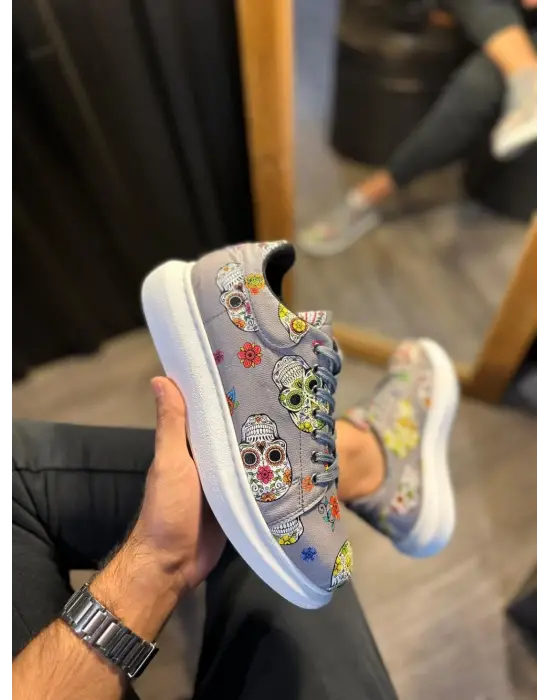 Terzi Bey Yüksek Taban Renkli Baskılı Günlük Ayakkabı 046 Gri