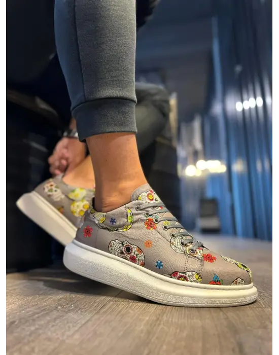 Terzi Bey Yüksek Taban Renkli Baskılı Günlük Ayakkabı 046 Gri