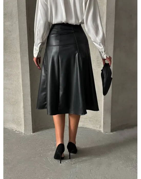 Komple Parçalı Deri Etek Siyah H26441