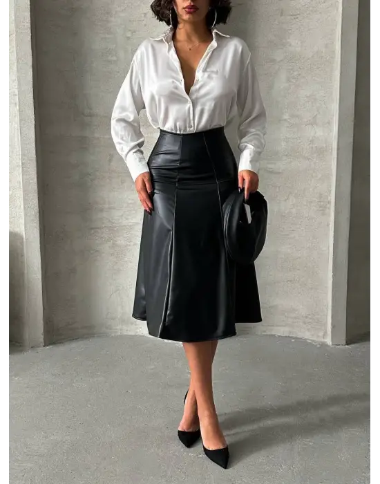 Komple Parçalı Deri Etek Siyah H26441