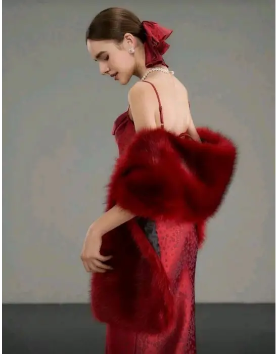 Kürk Orijinal Kırmızı Seksi Omuzluk Şık Kürk