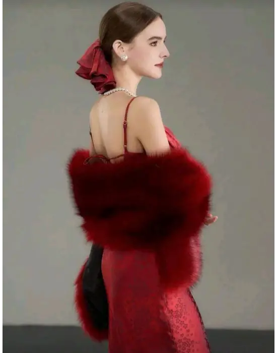 Kürk Orijinal Kırmızı Seksi Omuzluk Şık Kürk