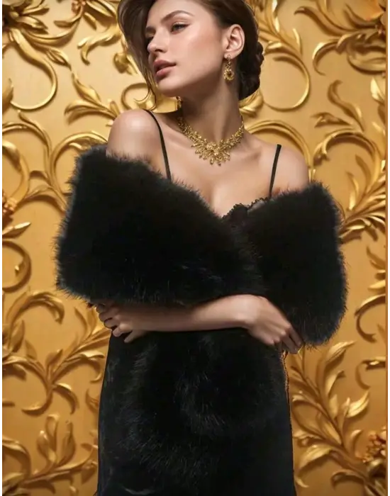 Kürk Orijinal Siyah Seksi Omuzluk Şık Kürk