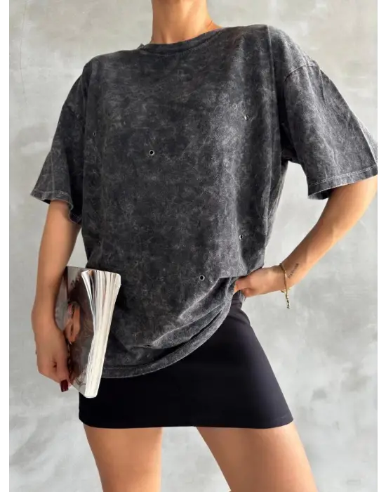 Kuş Gözü Yıkamalı Tişört