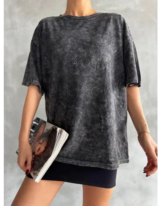 Kuş Gözü Yıkamalı Tişört