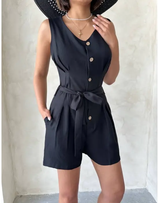 Kuşaklı Şortlu Tulum