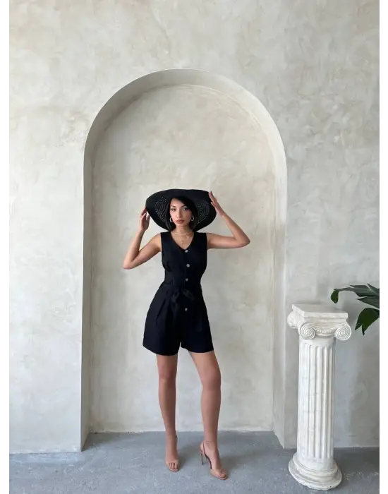 Kuşaklı Şortlu Tulum