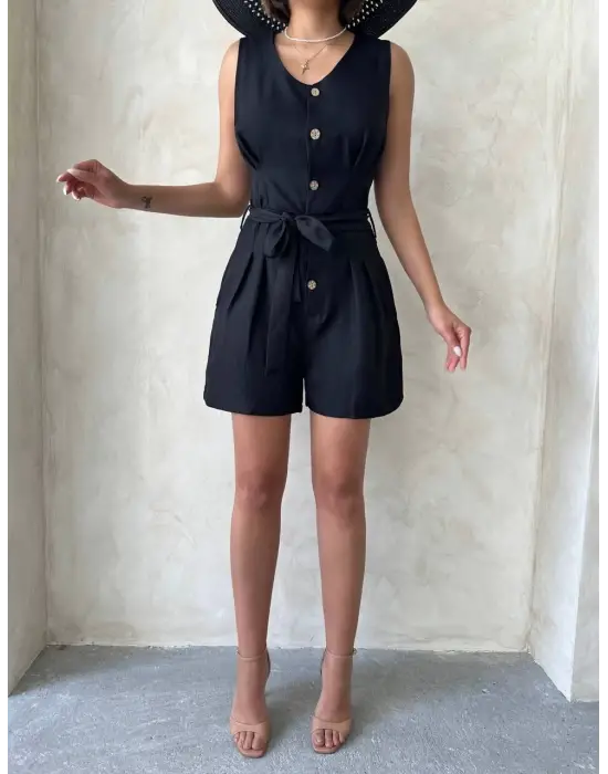 Kuşaklı Şortlu Tulum