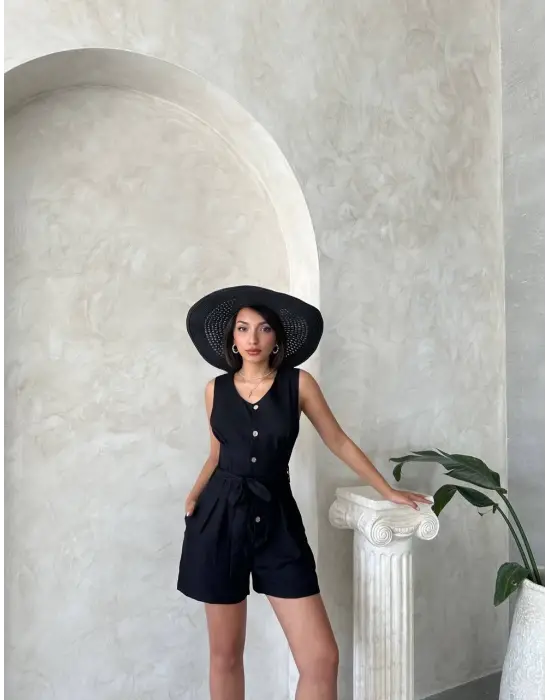 Kuşaklı Şortlu Tulum