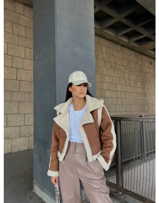 Kuzu Yumoş Kaplama Tak Çıkar Kol Crop Nubuk Kaban