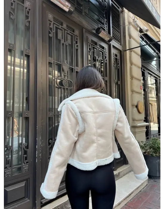 Kuzu Yumoş Kaplama Tak Çıkar Kol Crop Nubuk Kaban