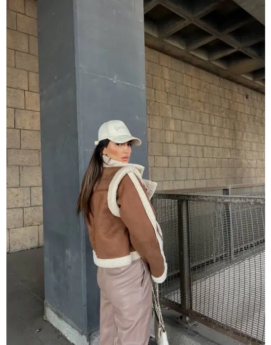 Kuzu Yumoş Kaplama Tak Çıkar Kol Crop Nubuk Kaban