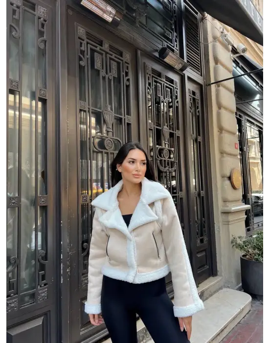 Kuzu Yumoş Kaplama Tak Çıkar Kol Crop Nubuk Kaban