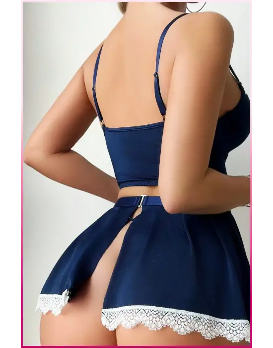 Lacivert Fırfır Detaylı Özel Tasarım İç Giyim Seti