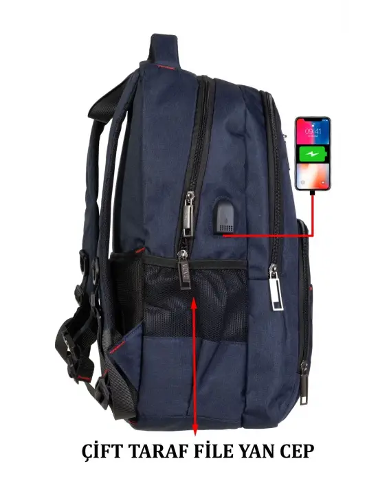 Lacivert Sportif Darbe Emici Su Geçirmez 13,3-14 inç Laptop Sırt Çantası