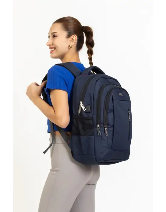 Lacivert Sportif Darbe Emici Su Geçirmez 14-16 inç Laptop Sırt Çantası