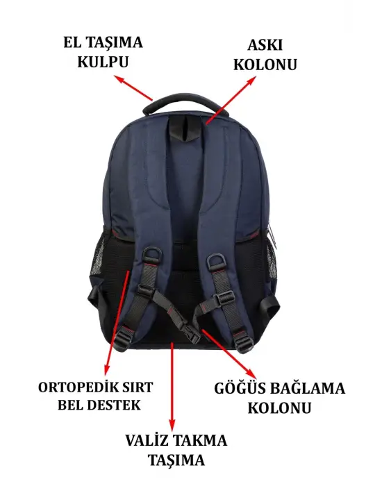 Lacivert Sportif Darbe Emici Su Geçirmez 14-16 inç Laptop Sırt Çantası