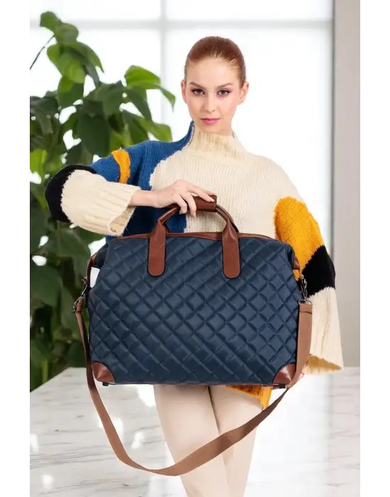 Lacivert Su Geçirmez Kumaş Kadın Büyük Boy Omuz Çantası