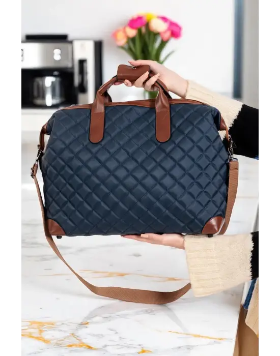 Lacivert Su Geçirmez Kumaş Kadın Büyük Boy Omuz Çantası