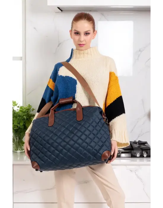 Lacivert Su Geçirmez Kumaş Kadın Büyük Boy Omuz Çantası