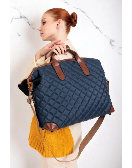 Lacivert Su Geçirmez Kumaş Kadın Büyük Boy Omuz Çantası