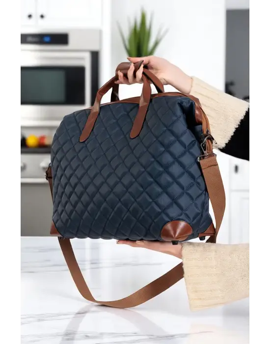 Lacivert Su Geçirmez Kumaş Kadın Büyük Boy Omuz Çantası