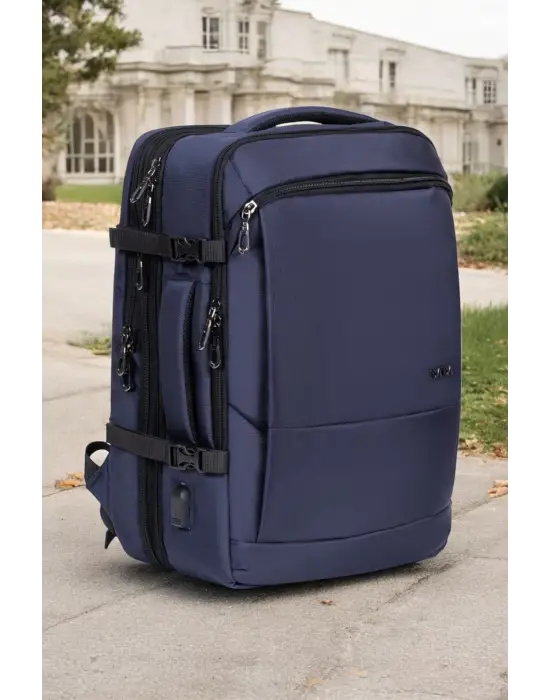 Lacivert Su Geçirmez Oxford Kumaş Ortopedik Laptop Sırt Çantası