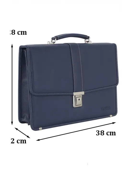 Lacivert Vintage Klasik Tarz A4 Kağıt Uyumlu Evrak Çantası