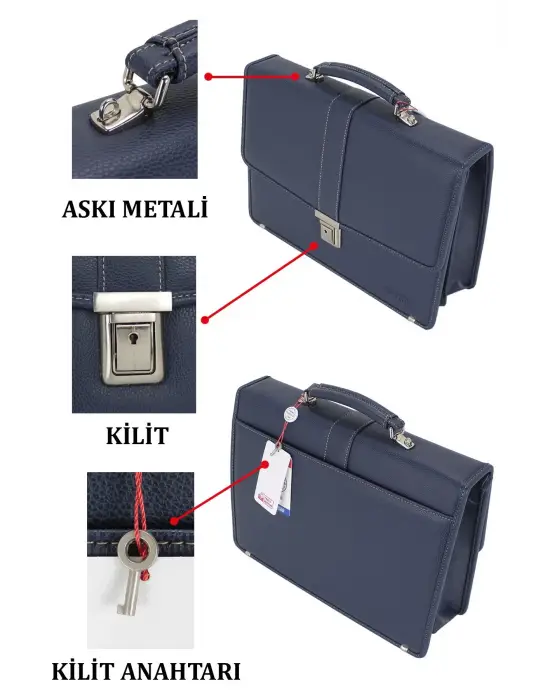 Lacivert Vintage Klasik Tarz A4 Kağıt Uyumlu Evrak Çantası