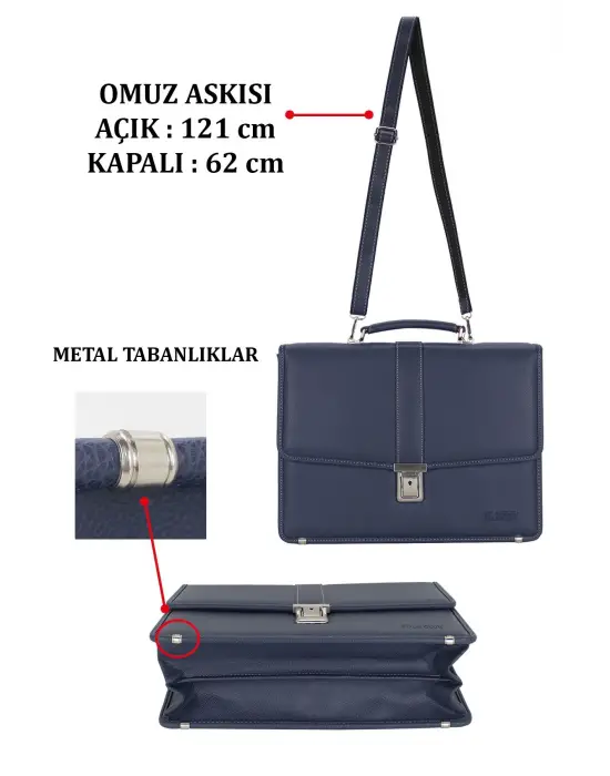 Lacivert Vintage Klasik Tarz A4 Kağıt Uyumlu Evrak Çantası