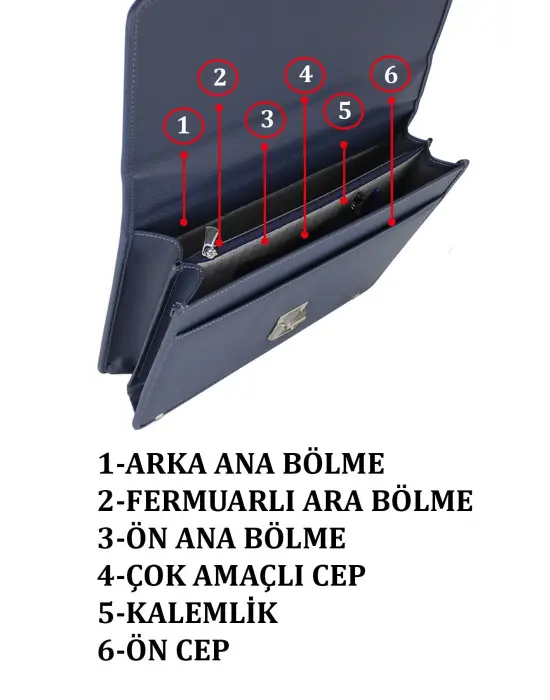 Lacivert Vintage Klasik Tarz A4 Kağıt Uyumlu Evrak Çantası