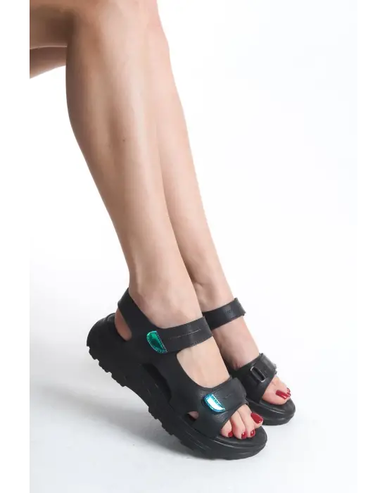 Lamıa Cırt Cırtlı Ortopedik Taban Kadın Sandalet Cst - Siyah