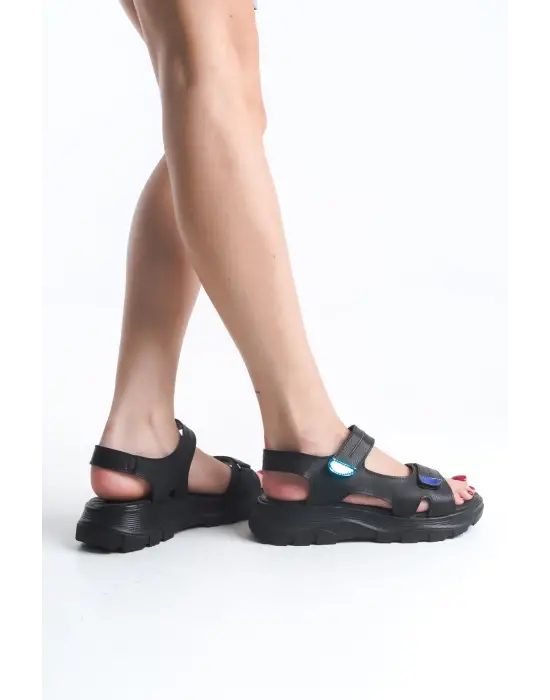 Lamıa Cırt Cırtlı Ortopedik Taban Kadın Sandalet Cst - Siyah