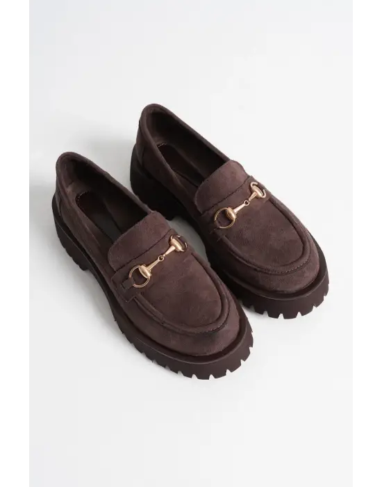 Lara Toka Detaylı Acı Kahve Süet Günlük Loafer Ayakkabı