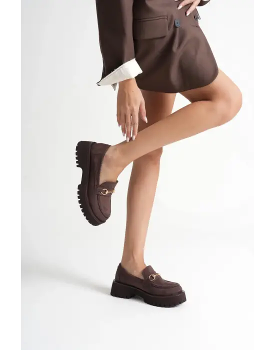 Lara Toka Detaylı Acı Kahve Süet Günlük Loafer Ayakkabı