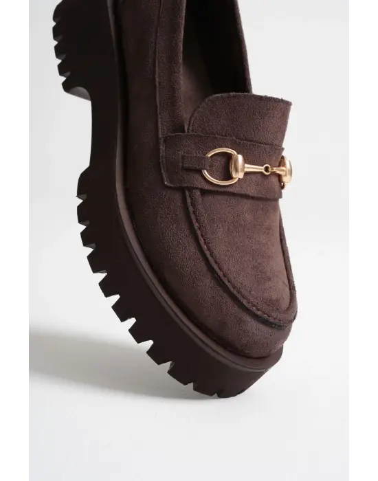 Lara Toka Detaylı Acı Kahve Süet Günlük Loafer Ayakkabı