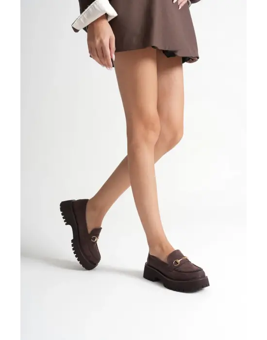 Lara Toka Detaylı Acı Kahve Süet Günlük Loafer Ayakkabı