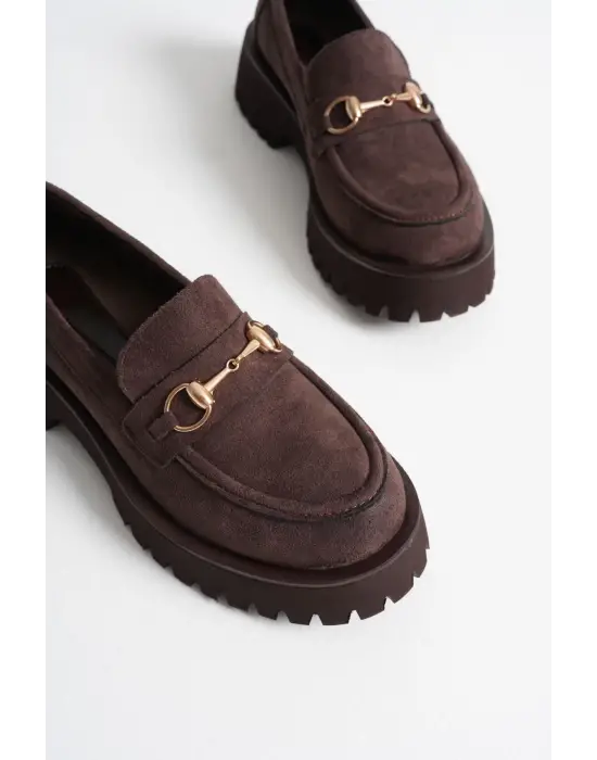 Lara Toka Detaylı Acı Kahve Süet Günlük Loafer Ayakkabı