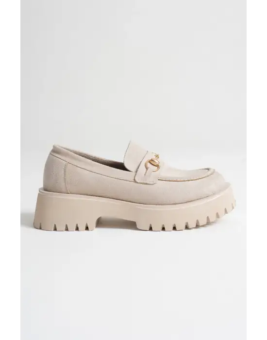 Lara Toka Detaylı Bej Süet Günlük Loafer Ayakkabı