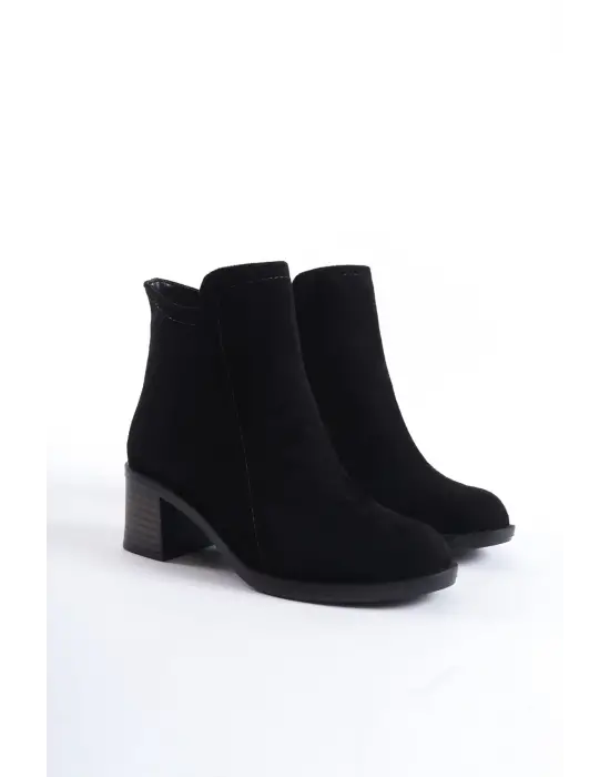 Larıssa Fermuarlı Ortopedik Taban Topuklu Süet Kadın Bot  St - Siyah