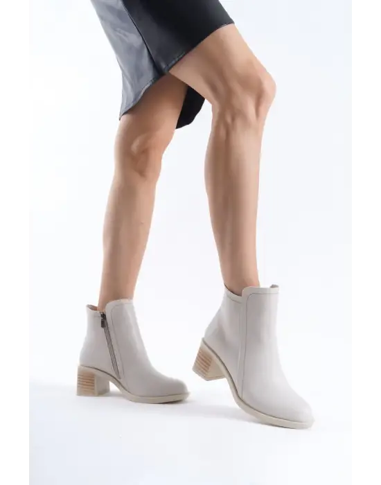 Larıssa Fermuarlı Ortopedik Taban Topuklukadın Bot  Kt - Krem
