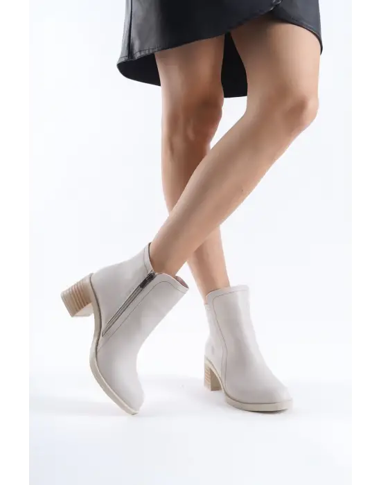 Larıssa Fermuarlı Ortopedik Taban Topuklukadın Bot  Kt - Krem